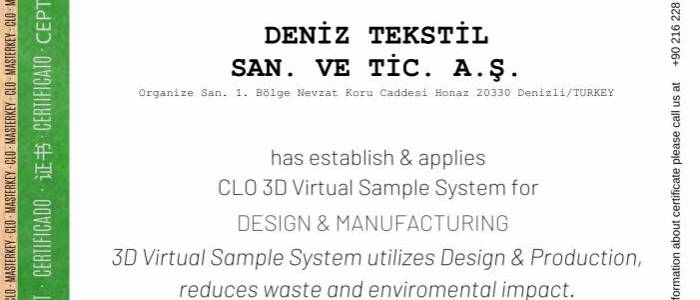 Deniz Tekstil Gets CLO 3D Sustainability Certificate