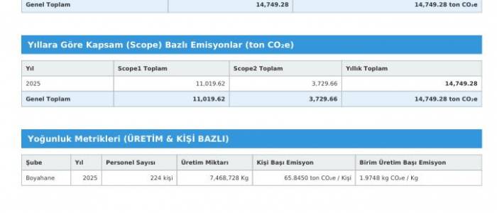 2025 Yılı Karbon Ayak İzi Hesaplaması (Boyahane & Baskı-Boya)